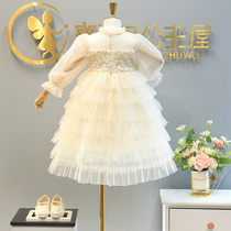 Girl dress 2021 autumn new little Daisy long sleeve mesh cake skirt children dress Princess dress