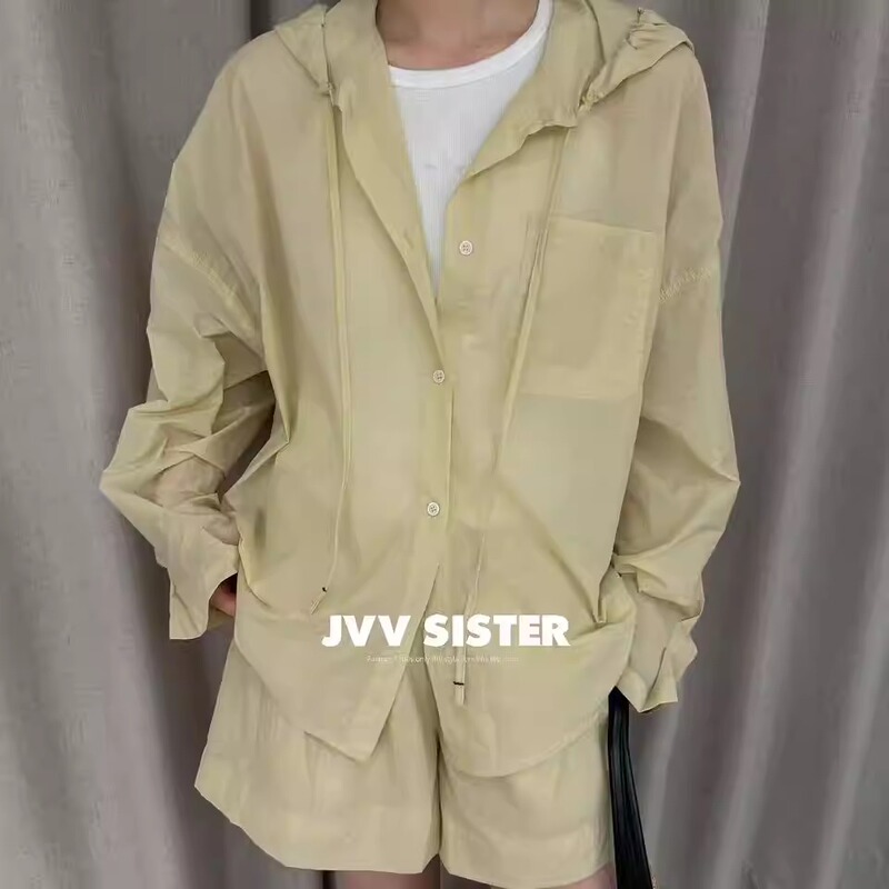 Jvvsister Old Money Style Shirt Set for Women, Lazy, Relaxed, Loose, Simple, High-End Shirt and Shorts Two-Piece Set