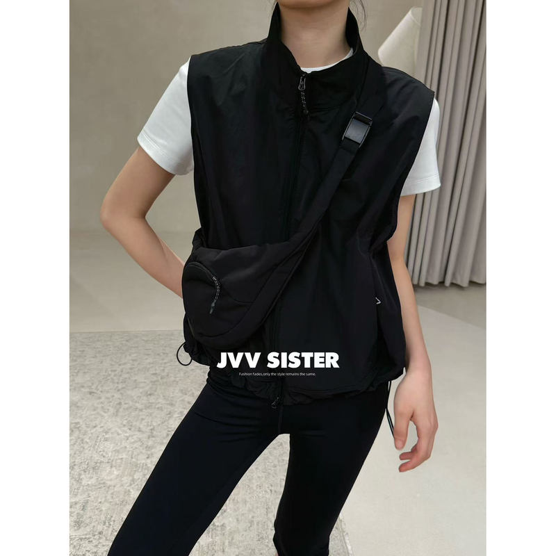 Jvvsister Workwear Vest + Bag for Women 2026 Stand Collar Sleeveless Vest Thin Jacket for Women