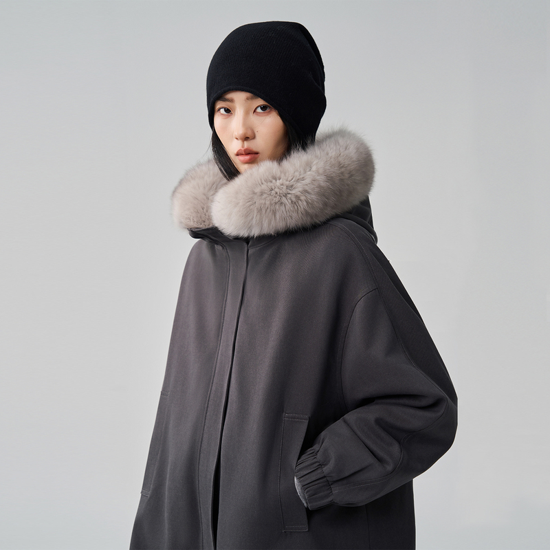 Sis Marti Beibei Little Milk Fox Whole Fur Fox Fur Collar Rex Rabbit Fur Lining Parka Coat over Knee