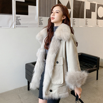 2020 winter new two-sided wear fox fur grass liner tooling Parker suit womens long small coat tide