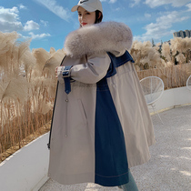 Otter rabbit fur grass liner fashion Parker dress womens long over the knee 2020 winter new coat contrast color waist tide
