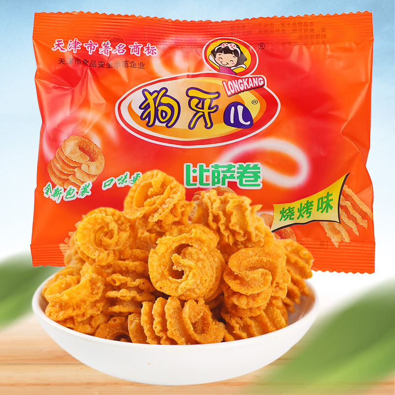 Dog Tooth rice pot pizza rolls after 8090 nostalgic snacks Net red snacks puffed Tianjin specialty
