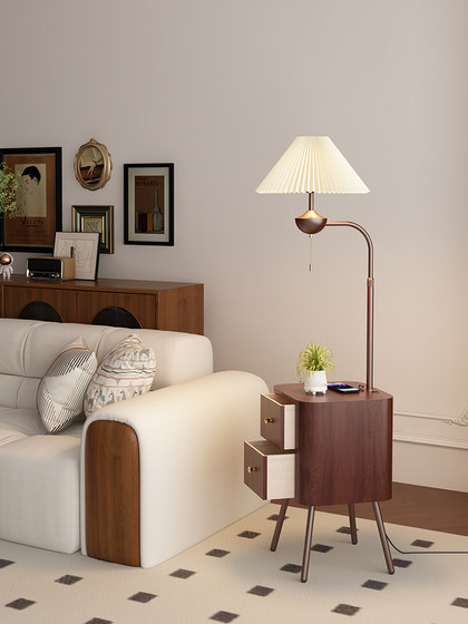 Medieval style living room floor lamp retro simple pleated sofa side drawer integrated drawer bedroom bedside lamp casa