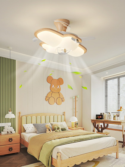 Artistic Children's Room Invisible Fan Light Airplane Boy Full Spectrum Eye Protection Antique Style Solid Wood Bedroom Lamp Casagd