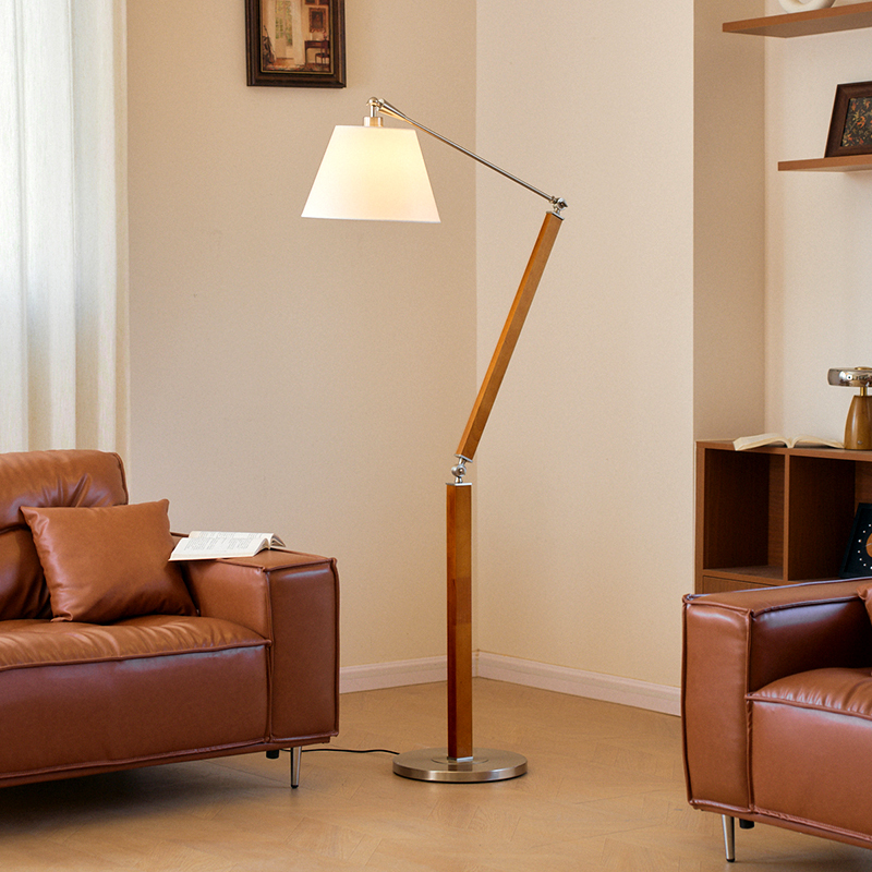 Exclusive Design Swing Arm Floor Lamp, Vintage Solid Wood Living Room Sofa Bedroom Study Retro Reading Atmosphere Lighting Fixture