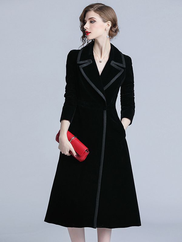 High-End Velvet Trench Coat for Women, Autumn and Winter, High-End Waist-Cinching Slimming Elegant Coat Dress, Banquet Dress
