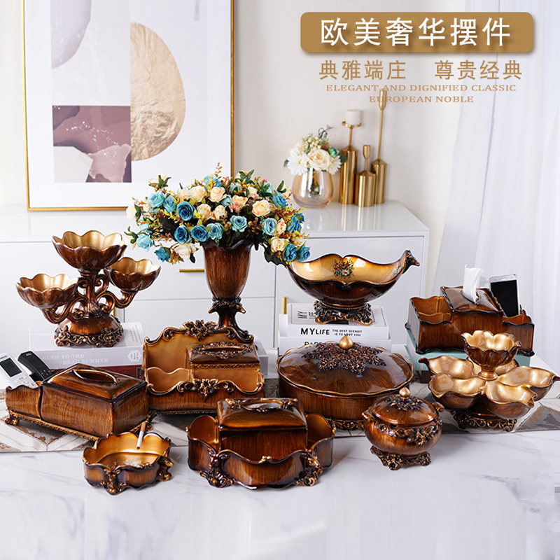 European-style living room tea table fruit plate high-end light luxury American decoration modern minimalist dried fruit plate vase set home