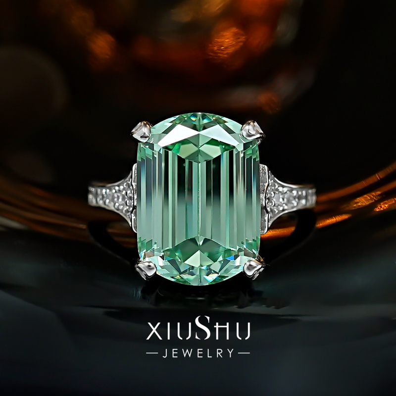 10 Ct Green Tourmaline Ring in 925 Silver with Emerald Cut, Light Luxury Engagement Ring
