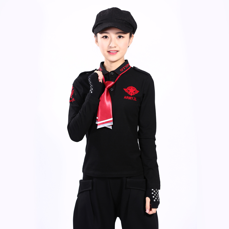 Water Soldiers Dance Costumes Women 2018 New Autumn Dress Long Sleeves Square Dance Performance Out of large size Pure Cotton Turned Collar Uniform T-shirt