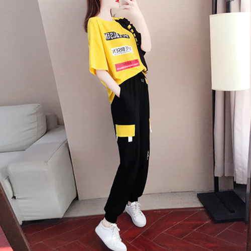 European Station Sportswear Casual Suit Women's Summer Easy Tide Card Thin stylish Eurostock Pure cotton Two sets