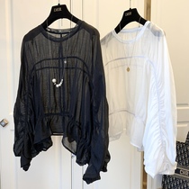 French romantic wrinkle ~ Korean version of loose bubble sleeves ruffled temperament shirt blouse female 2021 fairy thin ~