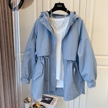 Heavy Industry Embroidery Letters ~ Loose Leisure Medium Long Slim Hooded Trench Coat Jacket Suit Women ~ 2021 Autumn