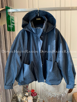 DHR Retro Denim Hooded Windbreaker Jacket ຂອງແມ່ຍິງຍອດນິຍົມໃນປີນີ້ 2024 Spring ໃຫມ່ຜູ້ຊາຍຂະຫນາດນ້ອຍ