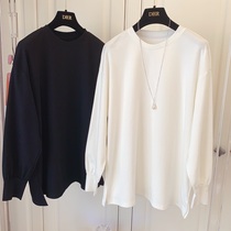 Korean version of loose wool cotton thick solid color long sleeve Joker T-shirt base shirt coat 2021 Autumn New Women