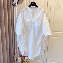 Japanese designer Japanese niche loose casual wrinkle cotton long shirt dress 2021 autumn