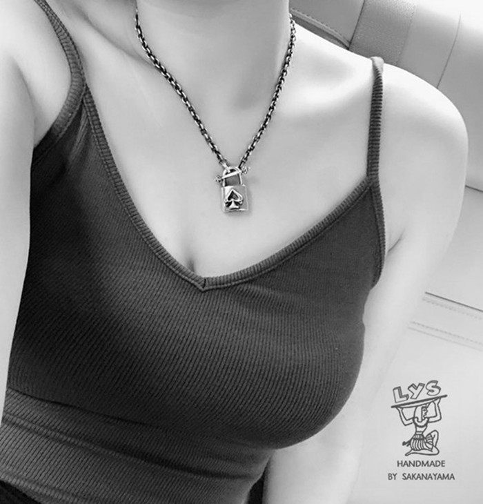 Серебряное ожерелье 莲鱼山 gyosan 摇滚黑桃南京锭锁炼重磅925纯银项链男士重磅银饰