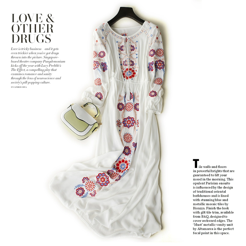 Mùa xuân và mùa hè váy dài bohemian phong cách dân tộc Thái của phụ nữ cotton và vải lanh váy thêu bên bờ biển đi nghỉ mát bãi biển váy - Váy dài