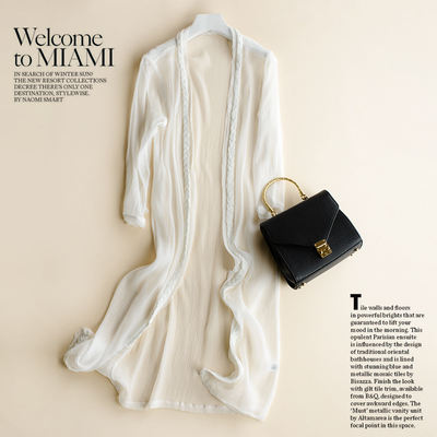 Sun-protective cardigan for women, mid-length, super fairy-like chiffon with a shawl, summer slimming, thin air-conditioned shirt, outerwear, long shirt