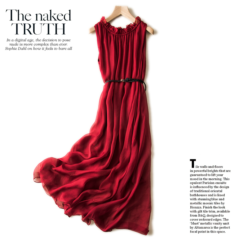 Summer Versatile Silk Mulberry Silk Sleeveless Long Loose Tank Dress Solid Color with Belt