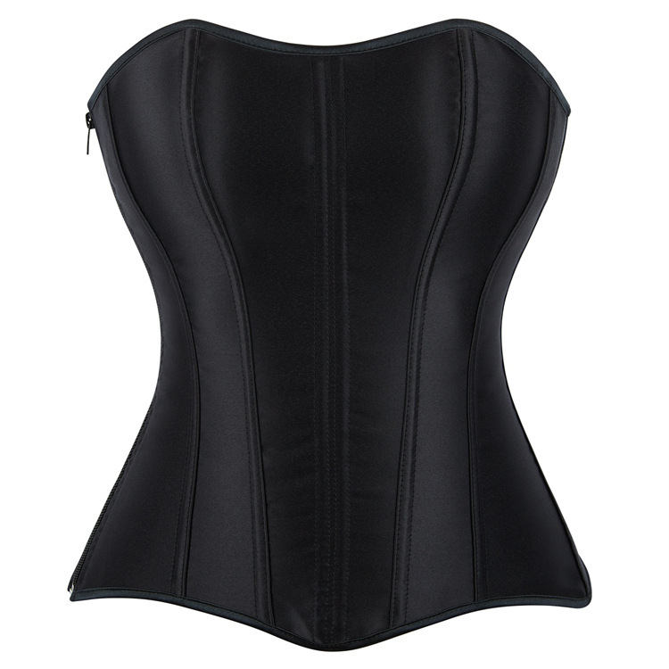 Satin Side-Zip Outerwear Fishbone Corset Tube Top Short Top with Tie Waist, Simple, Slim-Fitting, Sexy Hot Girl Summer