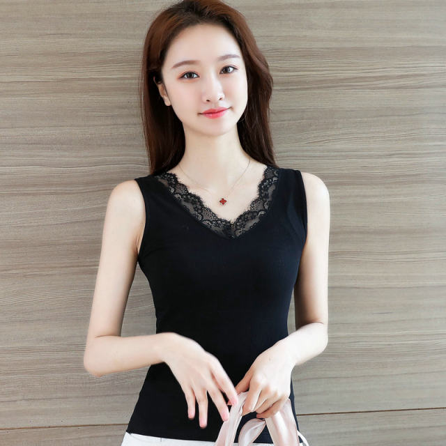 2024 Summer Lace Vest Modal Women's Solid Color Splicing Bottoming Small Tank Top Slim Sexy Inner Layer for Women