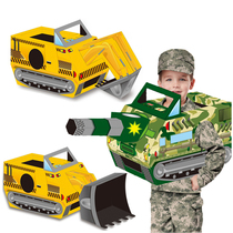Childrens DIY assembled carton wear engineering vehicle tank kindergarten hand-made cardboard box excavator toys