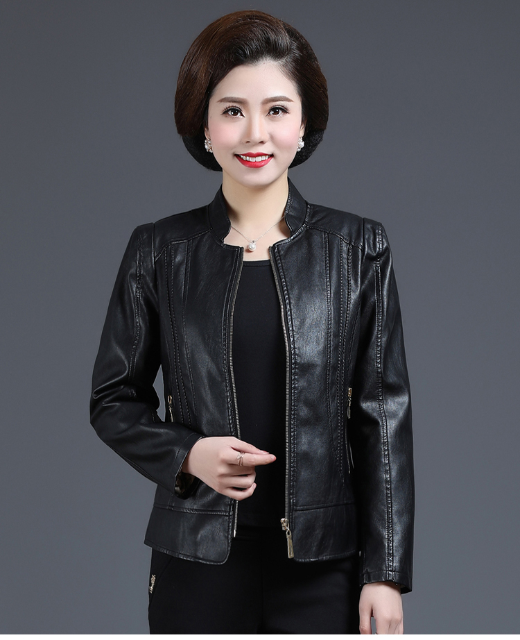 Phụ nữ trung niên giặt PU da Phụ nữ dày áo khoác mùa thu và mùa đông mẫu áo sơ mi thanh niên nữ phù hợp với cổ áo ao da nu thoi trang