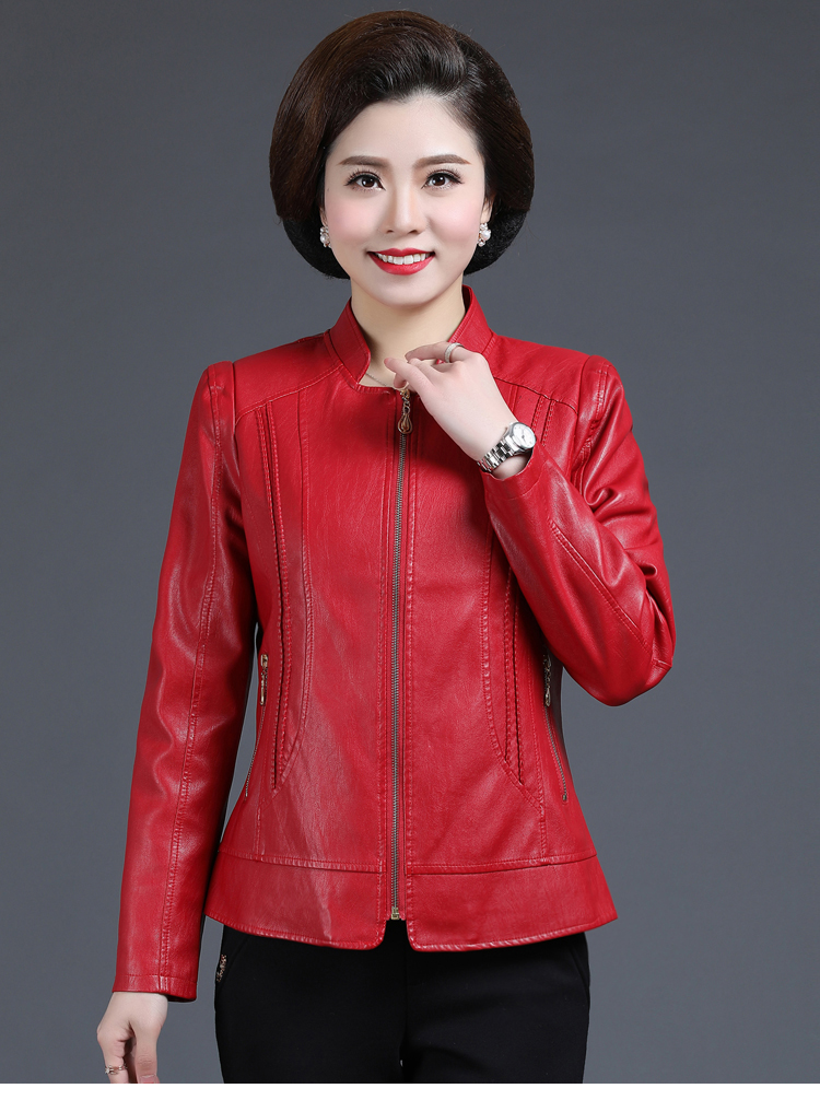 Phụ nữ trung niên giặt PU da Phụ nữ dày áo khoác mùa thu và mùa đông mẫu áo sơ mi thanh niên nữ phù hợp với cổ áo ao da nu thoi trang