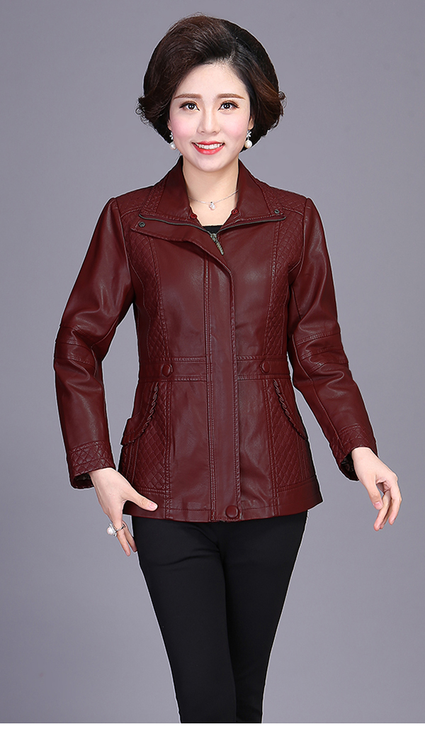 Phụ nữ trung niên cộng với áo khoác cotton vuông của mẹ bằng da PU phần dài cộng với phân bón áo khoác da XL trẻ trung F4 áo khoác da nữ đẹp
