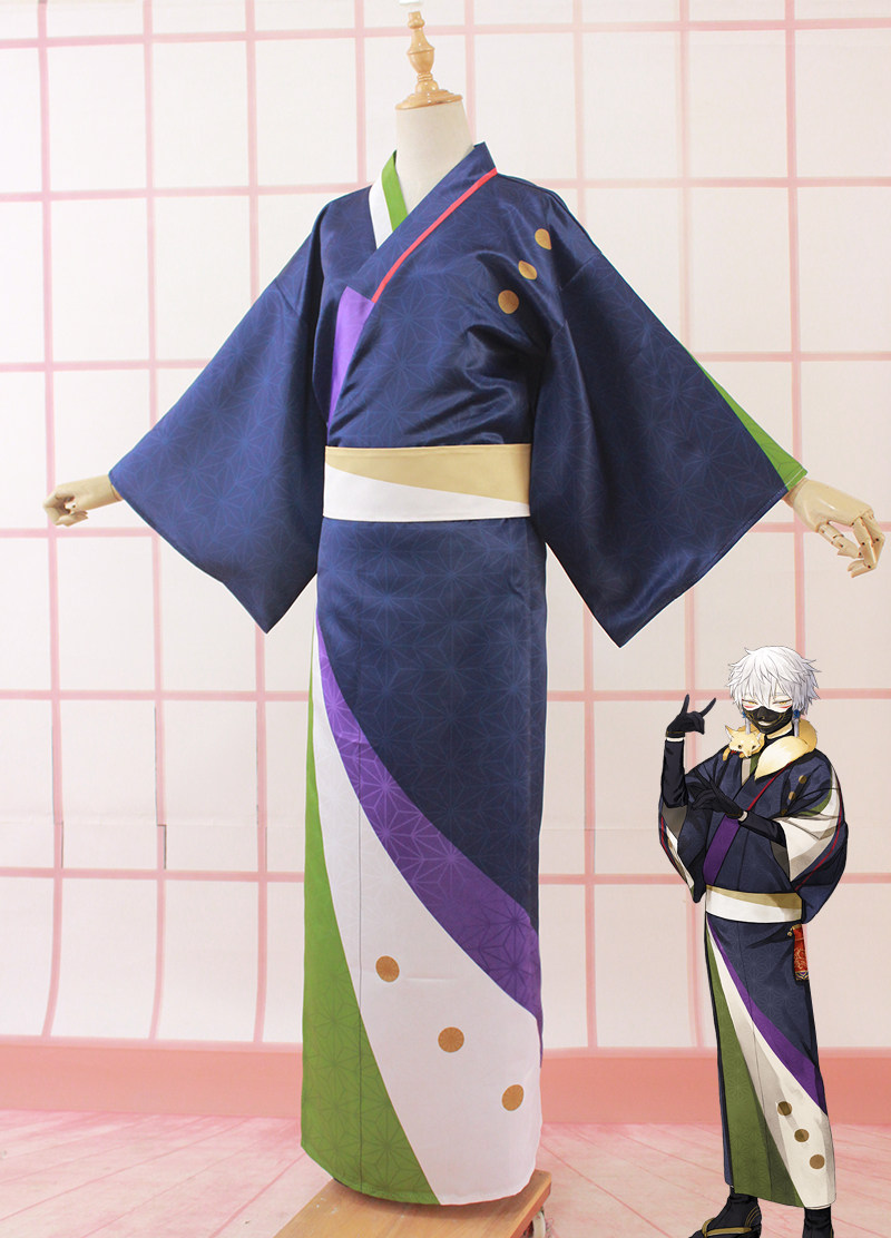 Spa comics to customize the knife swords Messy Dancing Fox Light Clothing Cos Kimono Bathrobe Purple Green White Printed Fallout