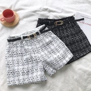 Quần short tweed cạp cao nữ 2018 mùa thu mới phiên bản Hàn Quốc của nước hoa nhỏ mỏng mỏng chân váy rộng có đai