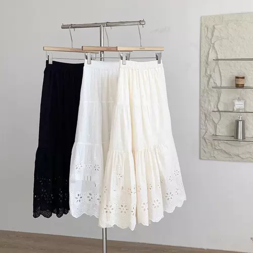 Весенняя милая кружевная юбка, французский стиль, эластичная талия, средней длины, А-силуэт