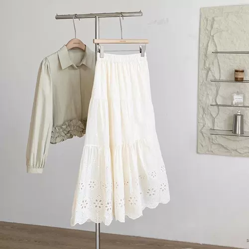 Весенняя милая кружевная юбка, французский стиль, эластичная талия, средней длины, А-силуэт