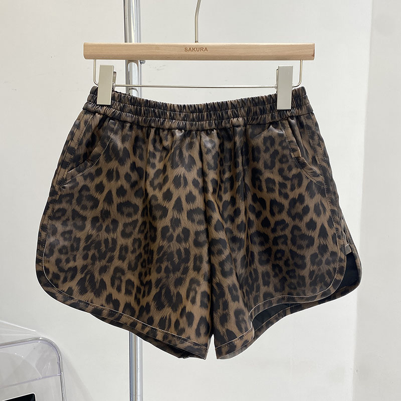 Spice Girls Leopard PU Leather Wide Leg Shorts Women's Autumn and ...