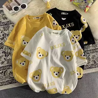 Girls summer cotton short-sleeved T-shirt Zhongdang Korean fashion student foreign style loose bear summer coat