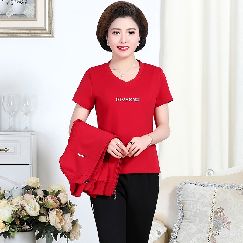 Autumn Winter New Sports Casual Pure Cotton Suit Lady Middle Aged Running Daily Loose Fashion Three Sets Women's Group Purchase