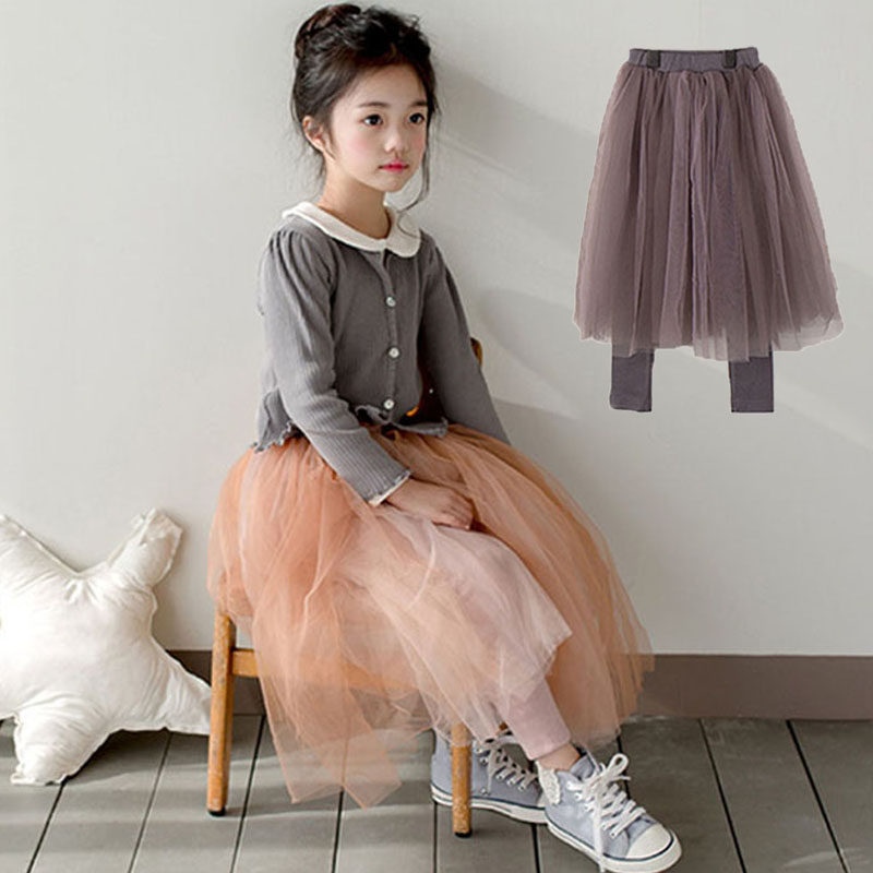 Girl Yarn Dress Spring Autumn Pure Cotton Pants Fake Two Dress Pants 5 Children 6 Years Old Net Veil Half Body Dress Autumn Winter Inner Hitch Pants