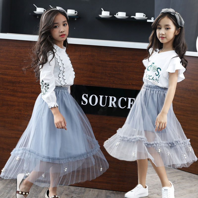 Girl Half Body Dress Long Dress Summer Dress 2022 New Medium Long Version Over Kneecap Skirt 10 Spring Autumn 12 Year Old Superfairy Skirt 14
