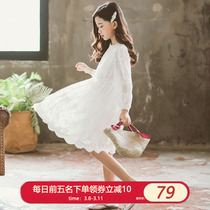 Girl Lace Dress Dress Spring Autumn 2021 New White Children Princess Dress Fluffy Dresses Large Fairy Ocean Skirt