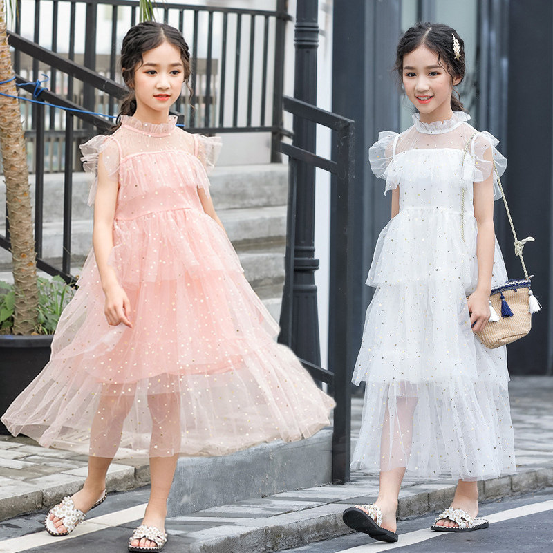 Girls' cake skirt dress summer 2022 new children's white fluffy yarn princess skirt super fairy mesh long skirt