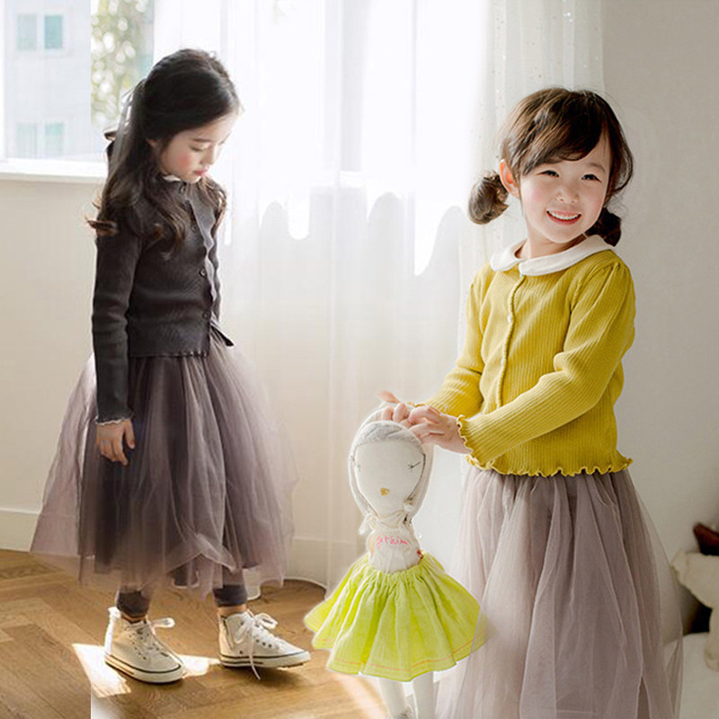 Girl Sweater Sweatshirt Spring Autumn 2022 New Foreign Pie Blouses CUHK Child Pure Cotton Knit Cardiovert Baby Korean Version Coat