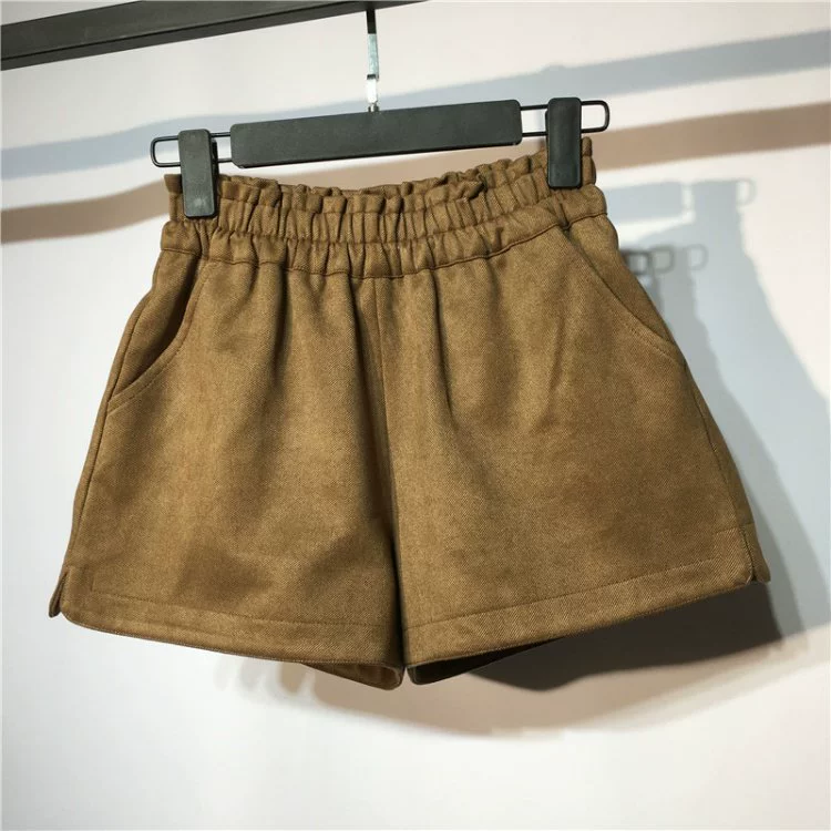 Quần lửng thoáng mát eo rộng ống quần nữ mùa thu đông cao eo được quần short len ​​mỏng Phiên bản Hàn Quốc hoang dã mặc quần bốt cao cổ