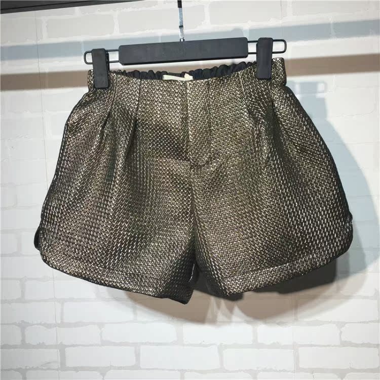 Mát mẻ mùa thu mới vàng co giãn eo quần short nữ sinh lỏng lẻo quần rộng chân rộng quần hoang dã quần đùi bò