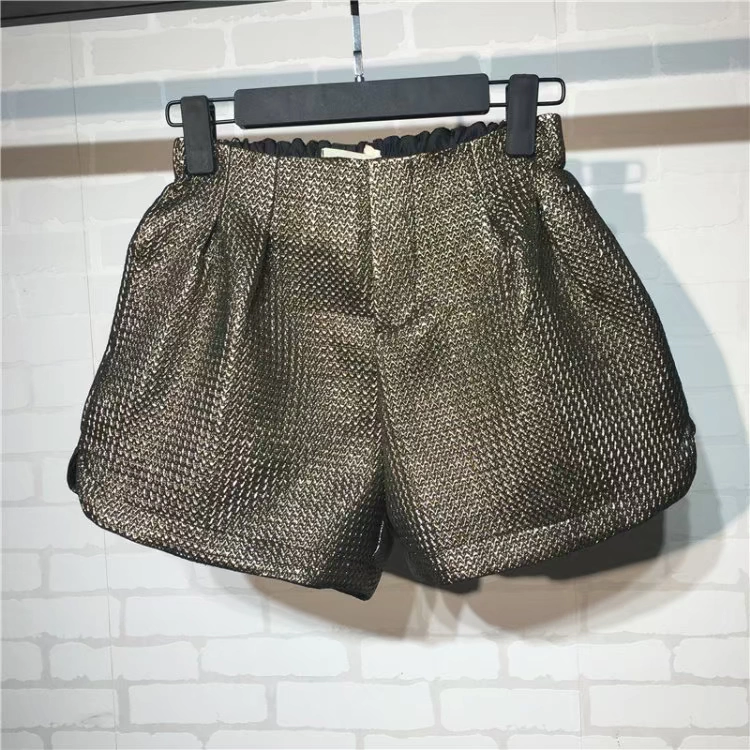 Mát mẻ mùa thu mới vàng co giãn eo quần short nữ sinh lỏng lẻo quần rộng chân rộng quần hoang dã