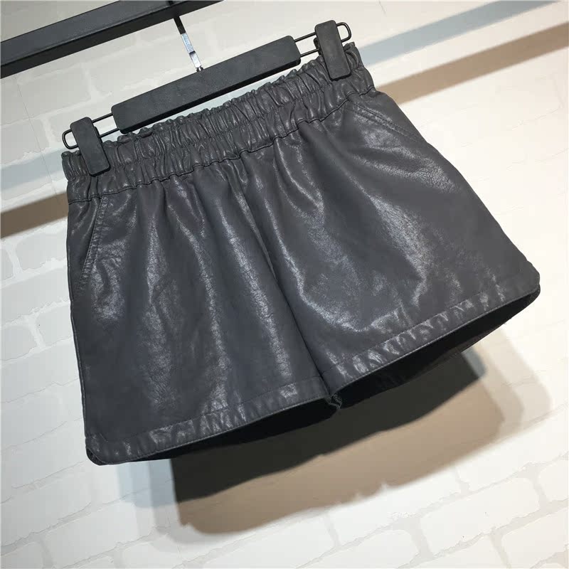 Quần da mùa thu đông mát mẻ Phiên bản Hàn Quốc mới của quần thun lưng cao một từ quần short da nữ hoang dã rộng chân rộng quần quần shop quần áo nữ