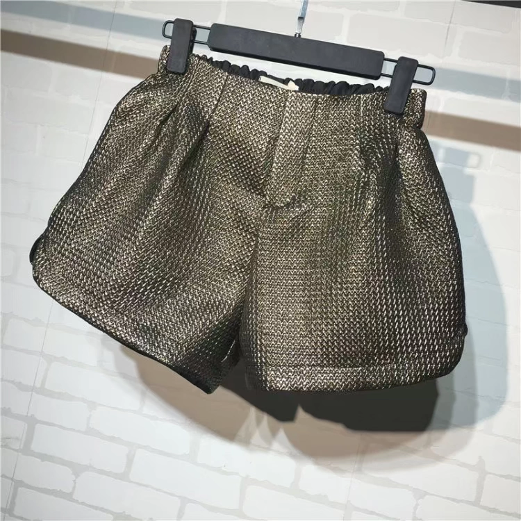Mát mẻ mùa thu mới vàng co giãn eo quần short nữ sinh lỏng lẻo quần rộng chân rộng quần hoang dã