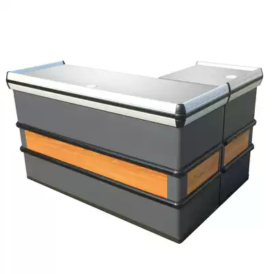 Supermarket wood grain cash register counter new shopping mall snacks fresh food store convenience store large store corner steel wood cashier