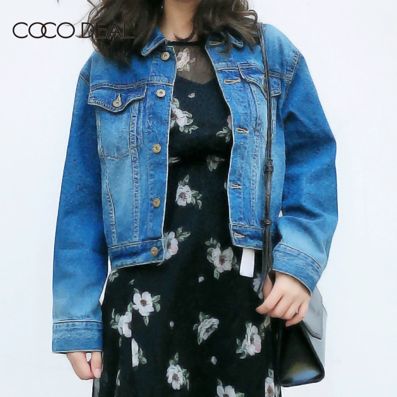 COCO DEAL Nhật Bản cổ điển màu trắng cổ điển áo khoác denim ngắn giản dị áo khoác mùa xuân và mùa thu áo khoác nữ 38514108 - Áo khoác ngắn