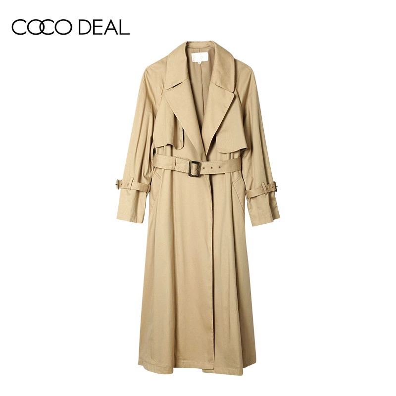 COCO DEAL Phụ nữ Nhật Bản màu rắn khí chất ve áo ren lên áo khoác dài áo gió 38119149 - Trench Coat